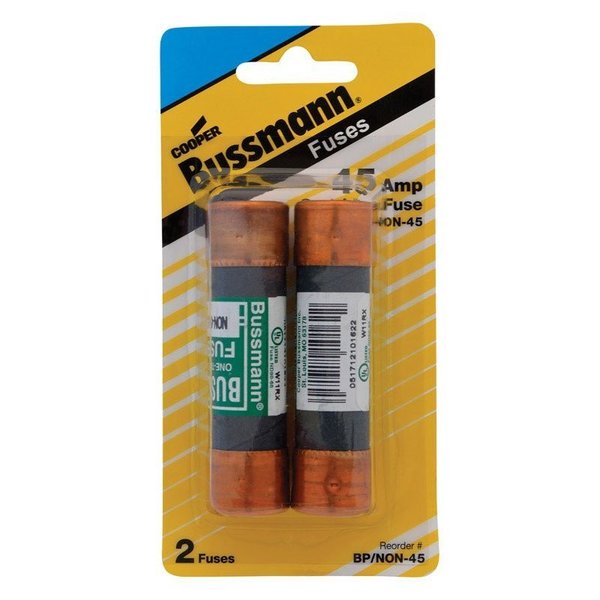 Eaton Bussmann Cartridge Fuse, NON Series, 45A, Time-Delay, 250V AC, Cylindrical BP/NON-45